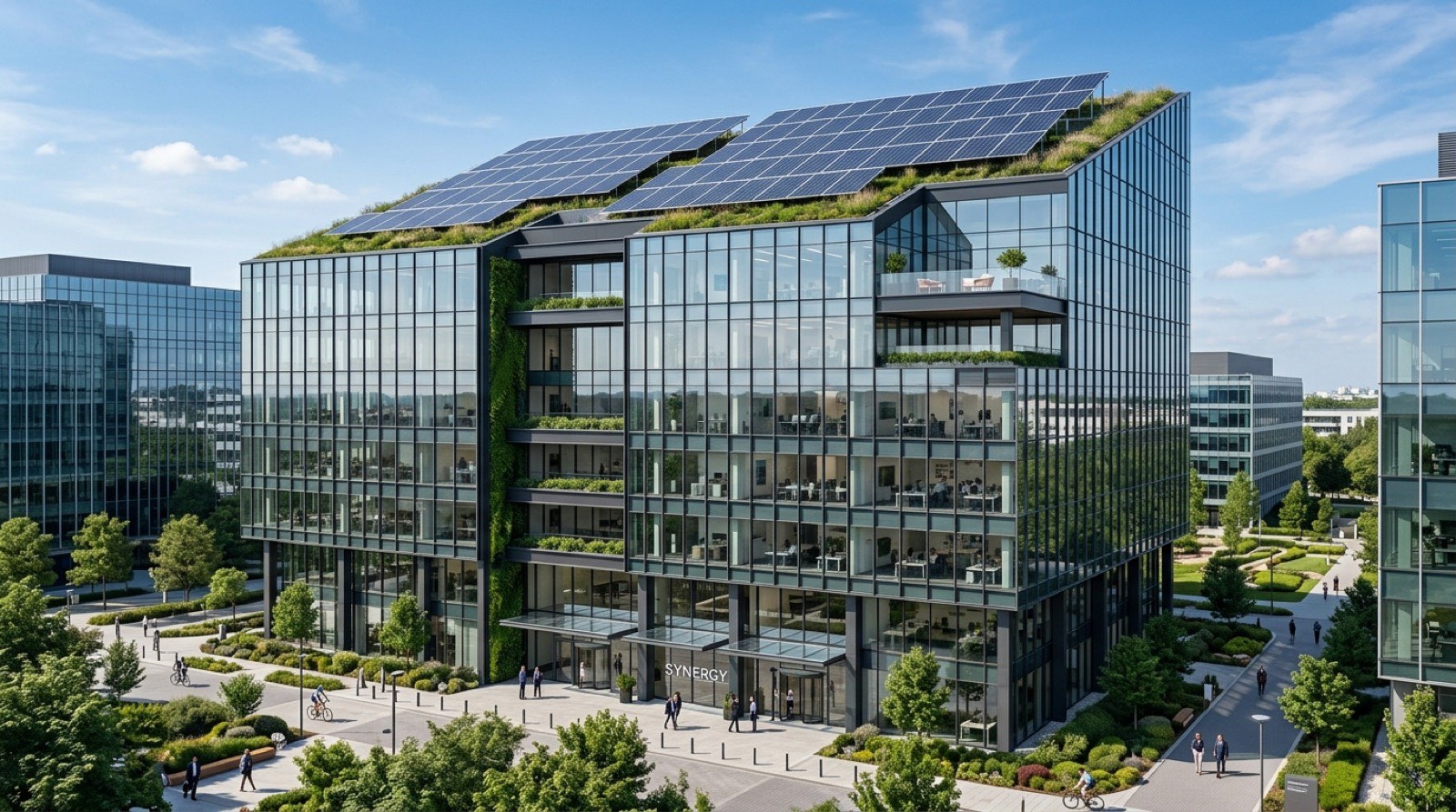 Bâtiment tertiaire avec panneaux solaires